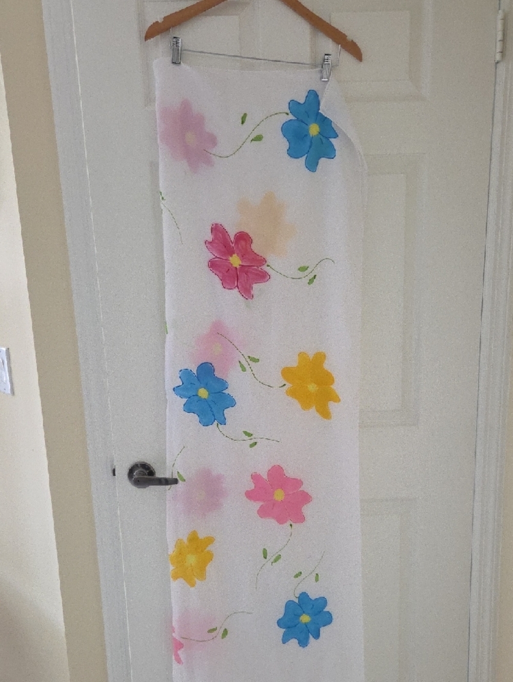 White Floral Swim Coverup Sarong with Blue Pink Yellow Flowers